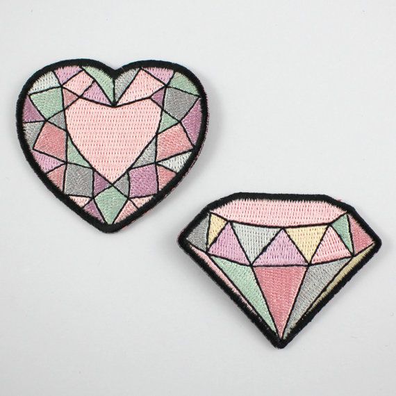 570x570 Gemstone Patches Set Of 2 Diamond Amp Heart Gem Embroidered