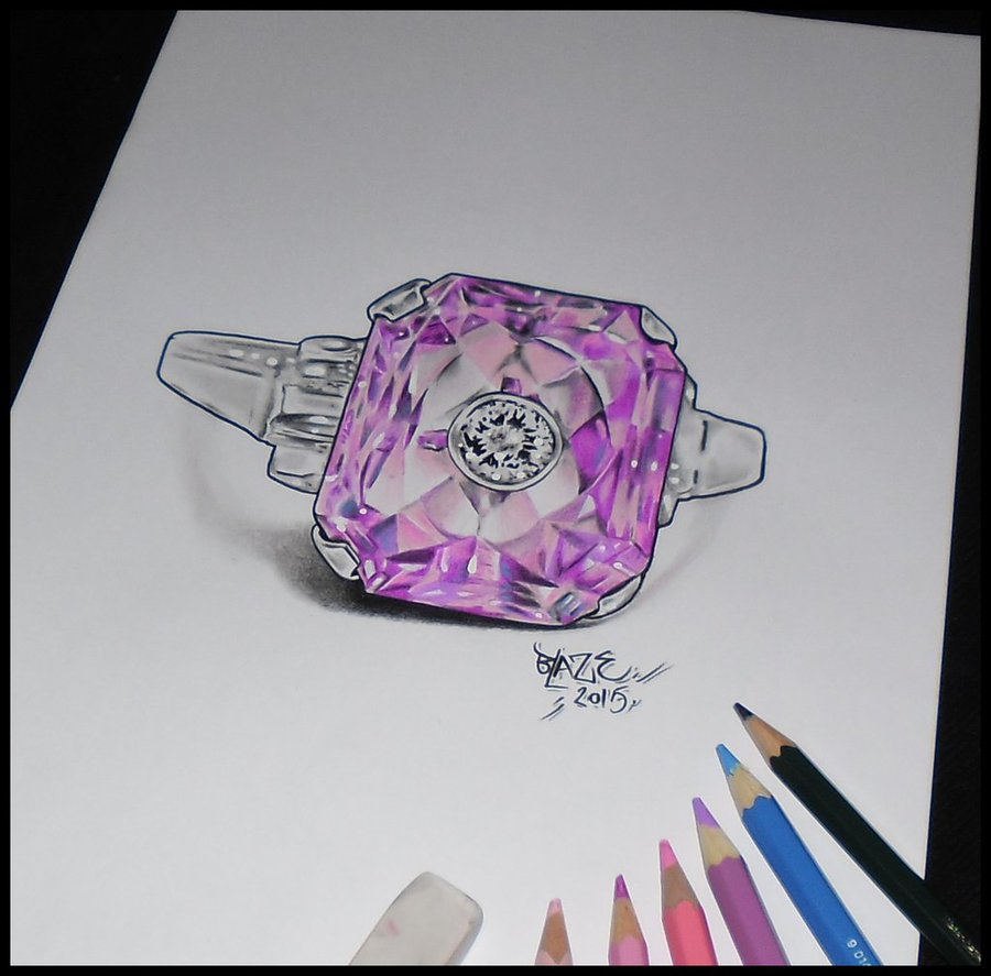 900x887 Pink Diamond Ring Pencil Drawing By Blazeovsky