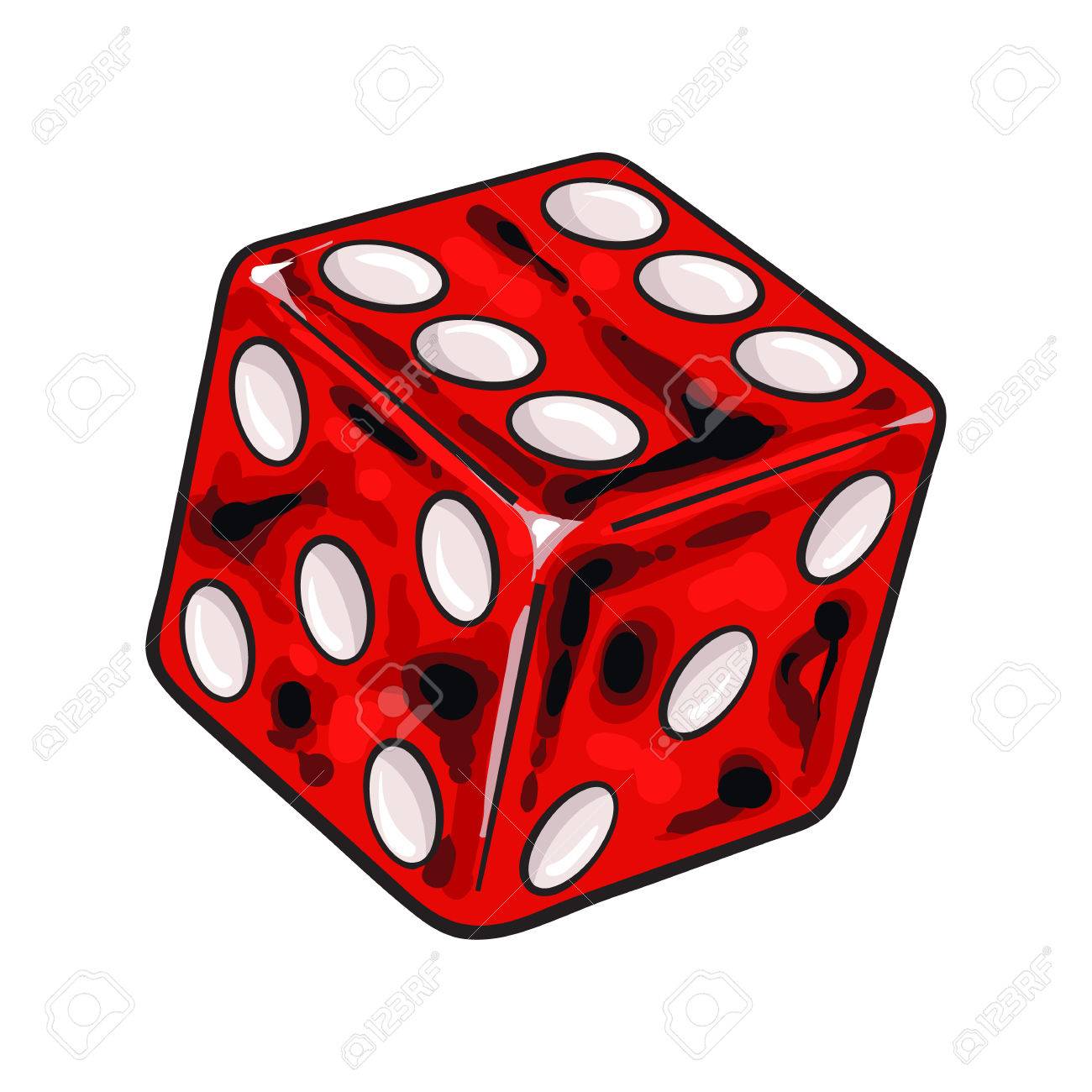 1300x1300 Realistic Hand Drawing Of Single Shiny Red Dice, Sketch Style
