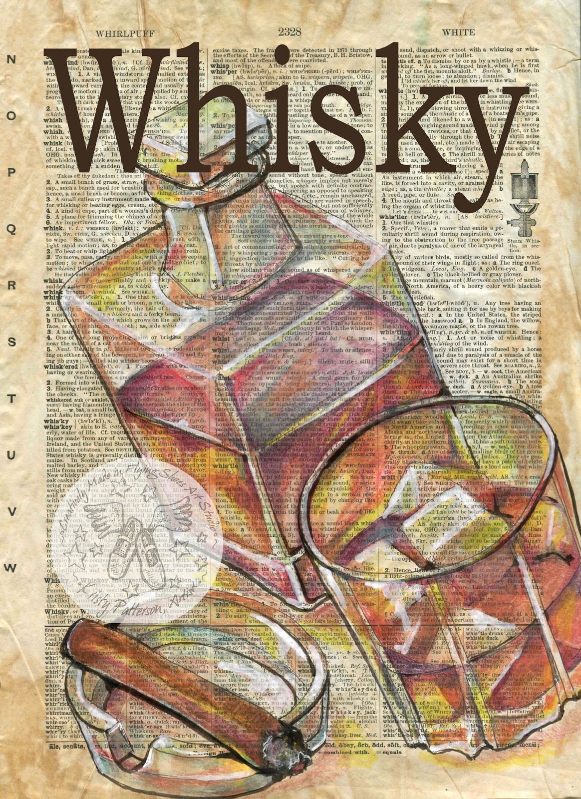 1164x1600 Whisky Mixed Media Drawing On Antique Dictionary Page
