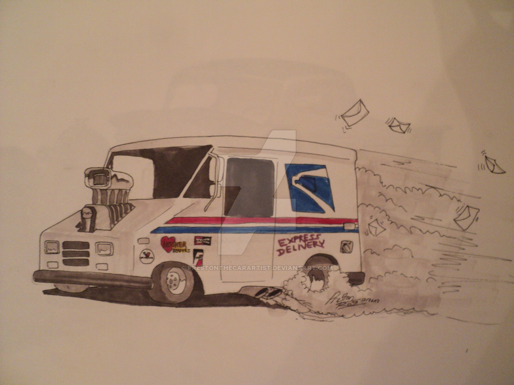 1024x768 Us Postal Service Truck Hot Rod Drawing By Prestonthecarartist