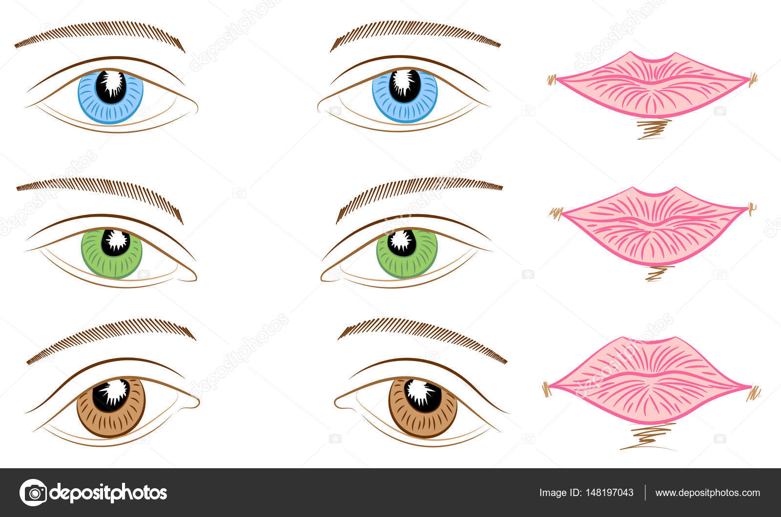 1600x1060 Hand Drawings Of Different Types Of Eyes Lips. Blue, Green