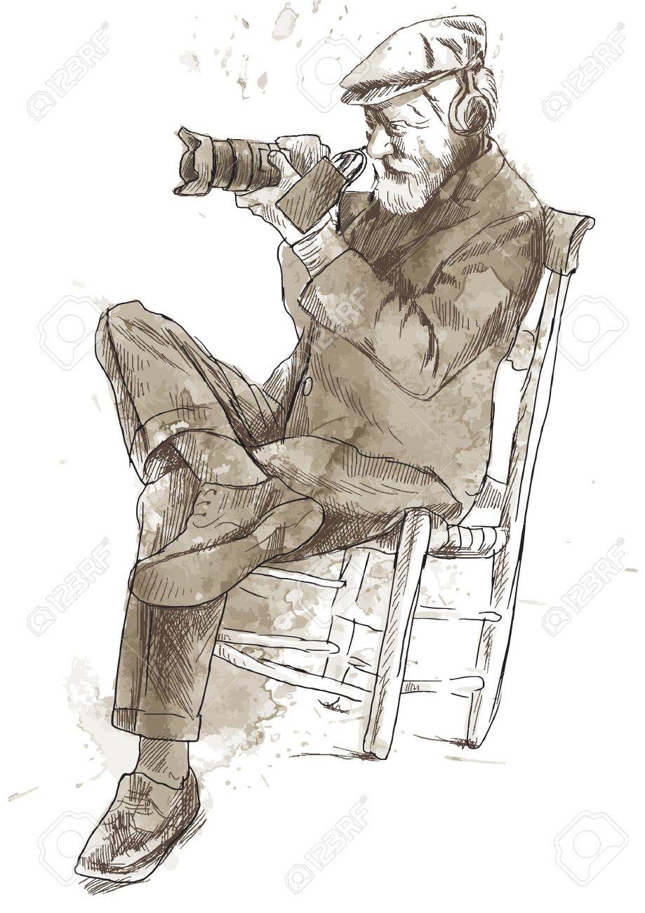 919x1300 Man Behind The Digital Camera Drawing Into Vector Royalty Free