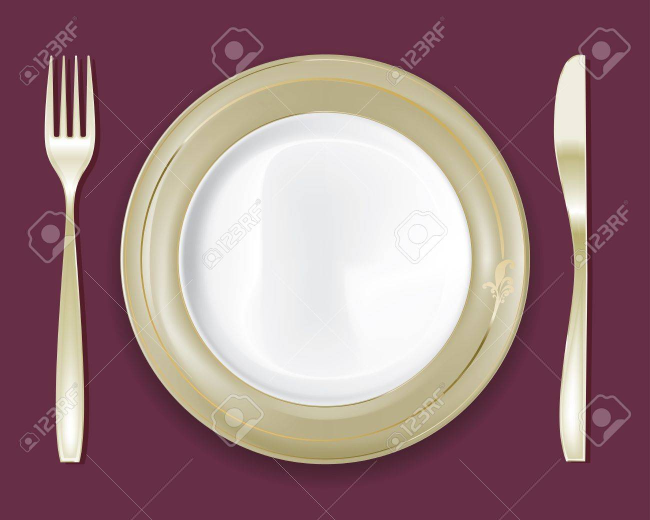 1300x1040 Empty Dinner Plate, Drawing The Knife And Fork Set Royalty Free