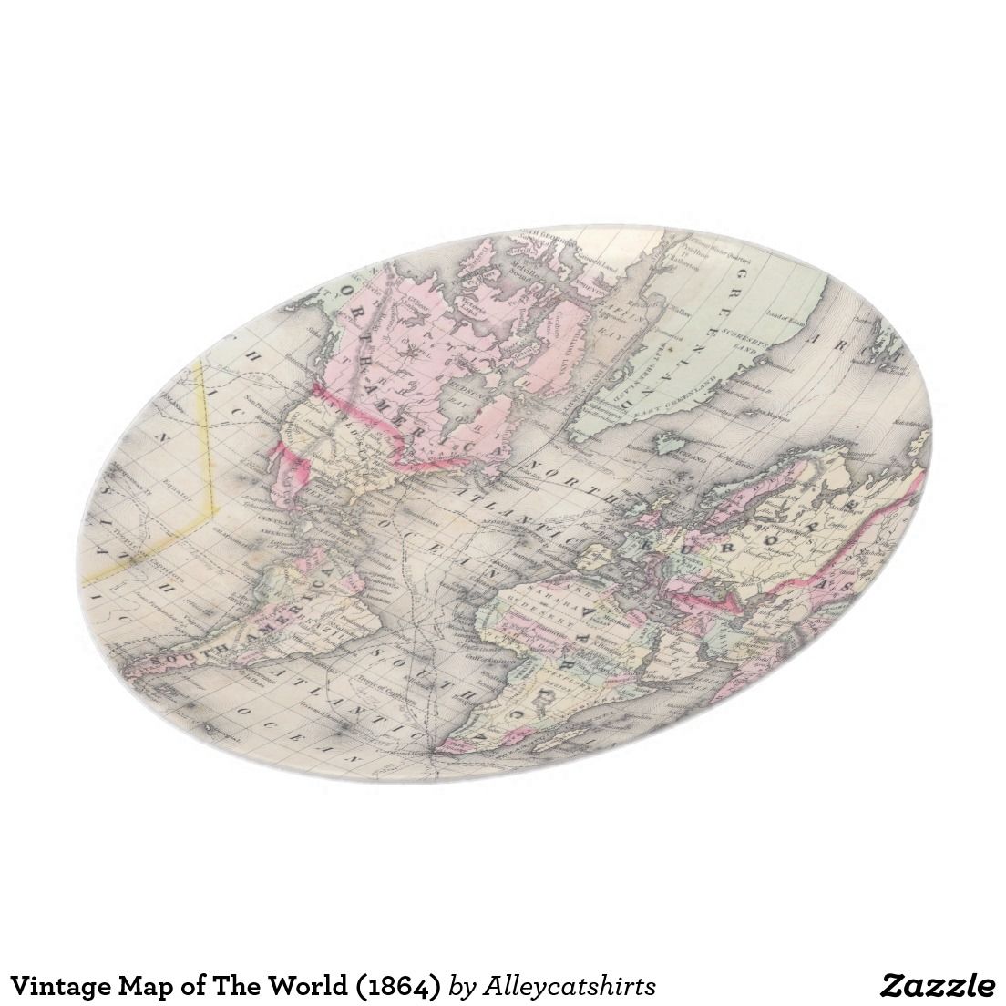 1104x1104 Vintage Map Of The World (1864) Dinner Plate World, The World