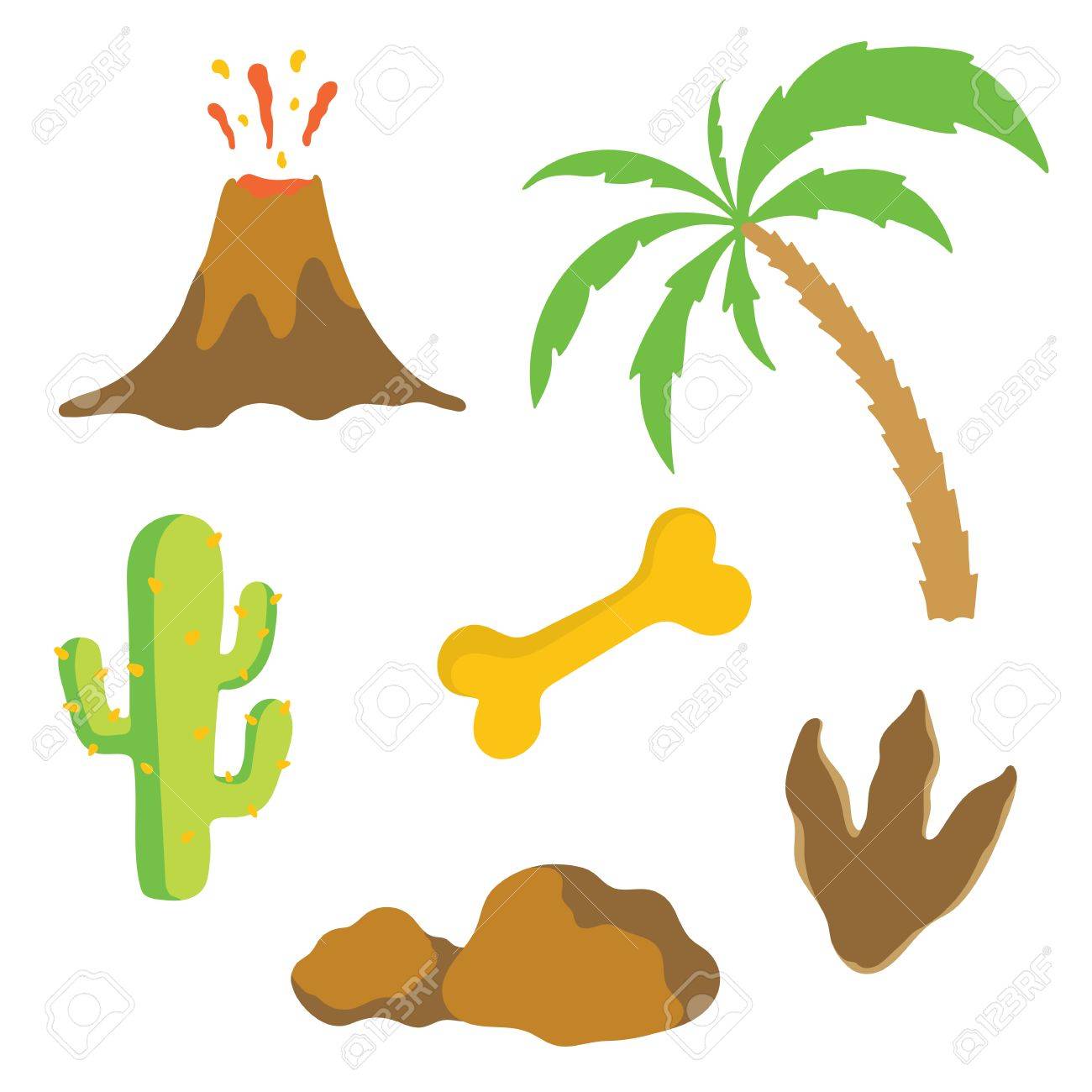 1300x1300 Dinosaur Footprint, Volcano, Palm Tree, Stones, Bone And Cactus