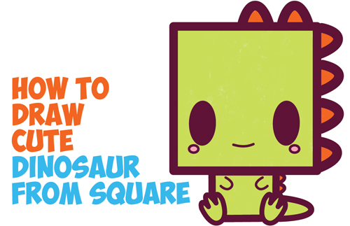 500x323 How To Draw Cute Kawaii Cartoon Baby Dinosaur From Squares