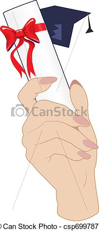 203x470 Hand Holding A Graduation Cap And Diploma In The Air. Hand