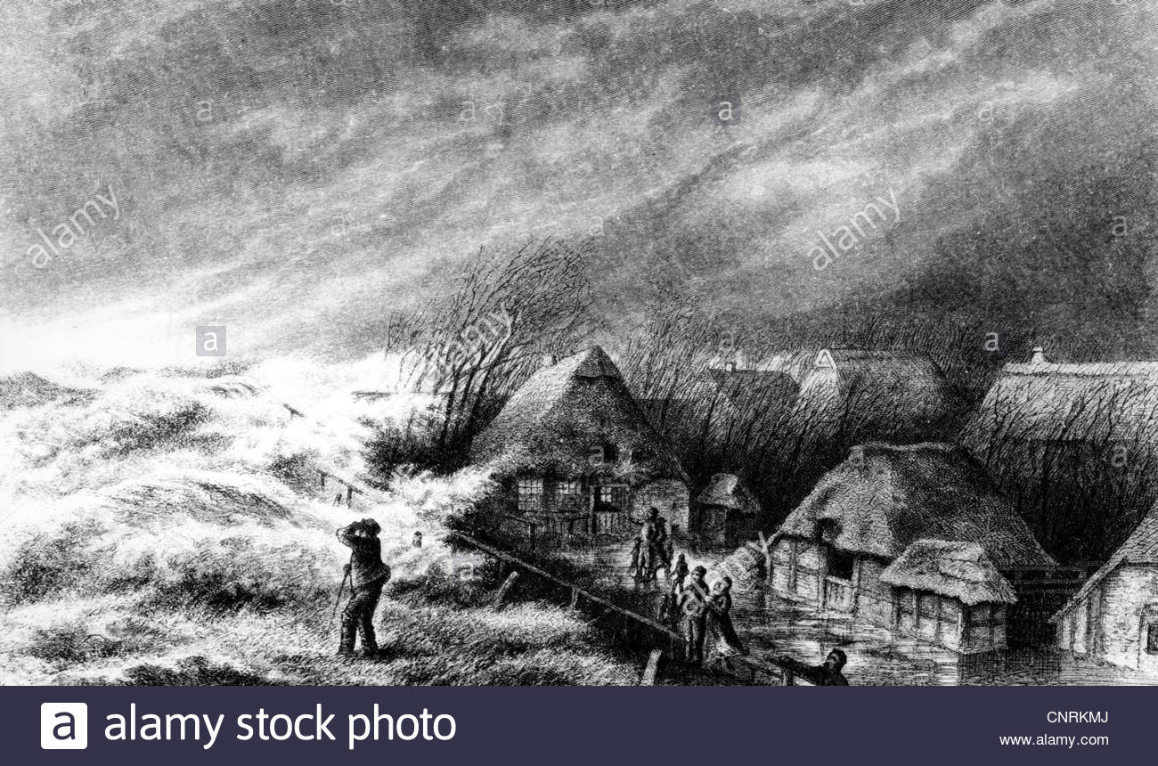 1300x860 Disasters, Floods, The Storm Tide, Wood Engraving After Drawing