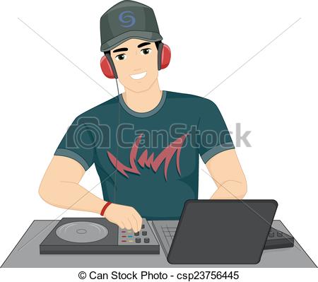 450x399 Male Dj. Illustration Of A Male Disc Jockey Mixing Songs Eps