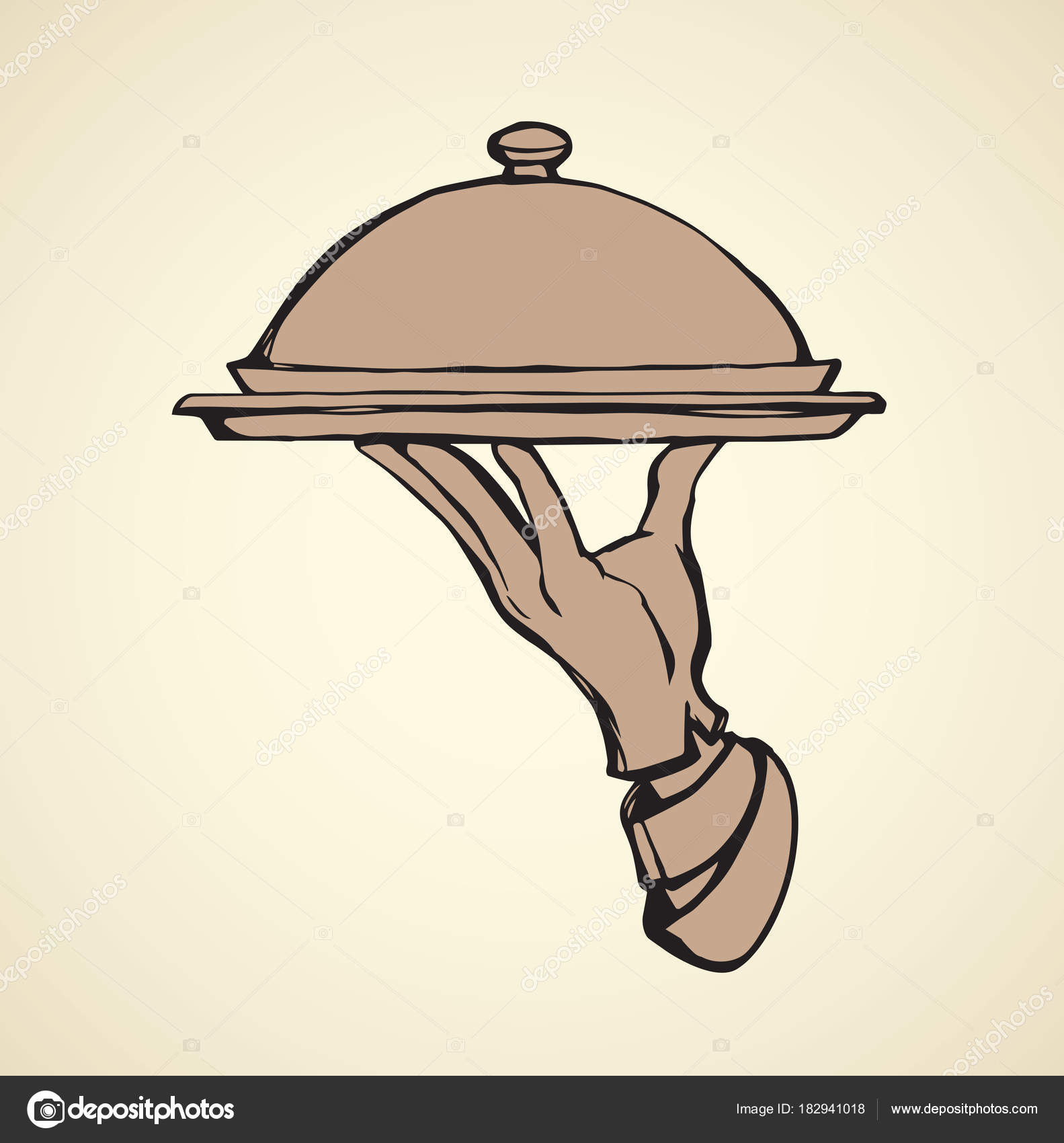 1583x1700 Hand Of Waiter With Dish. Vector Drawing Stock Vector Marinka
