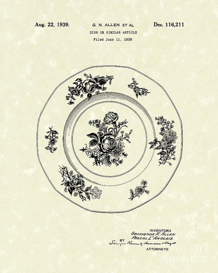 720x900 Serving Dish 1939 Patent Art Drawing By Prior Art Design