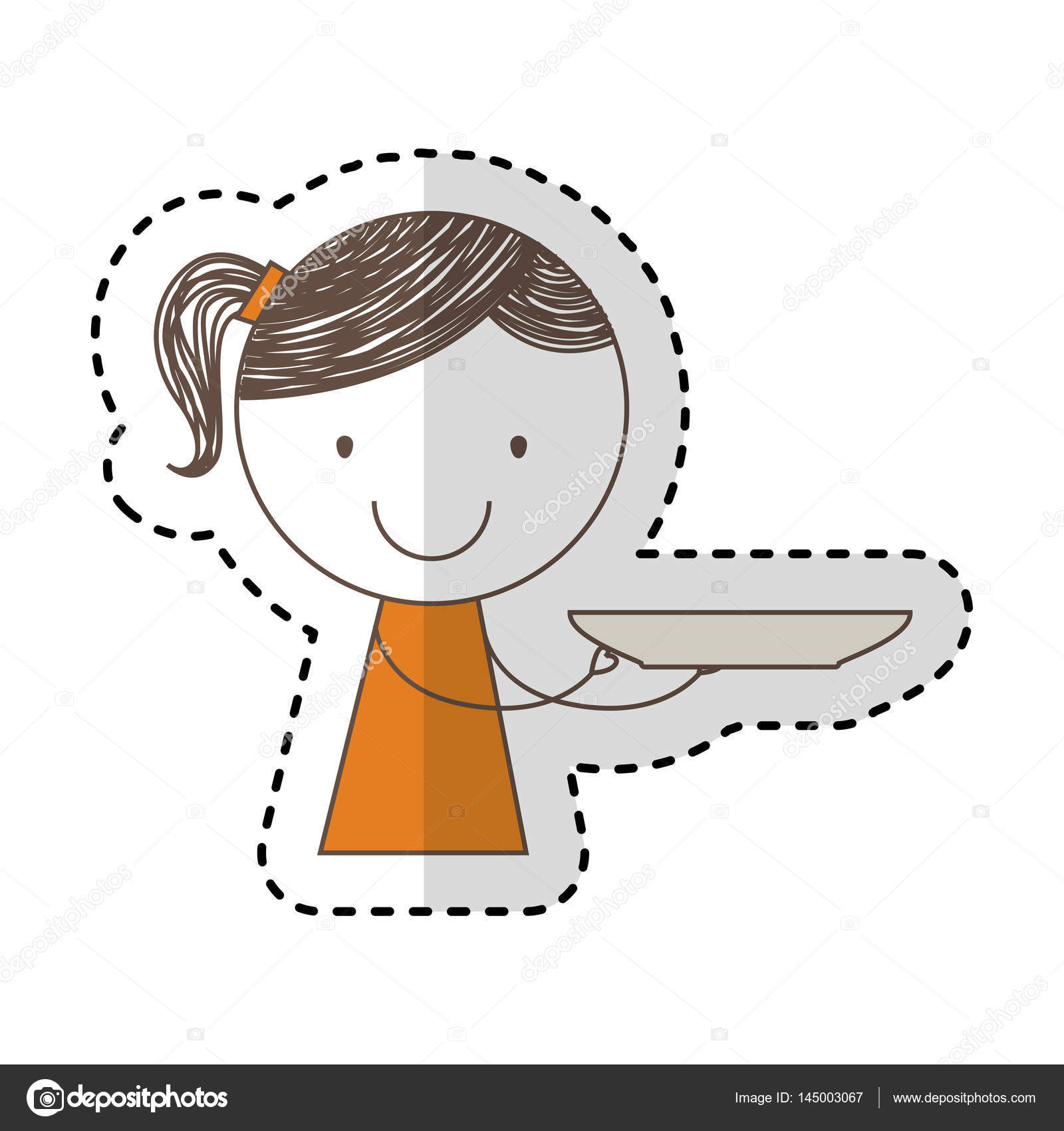 1600x1700 Cute Little Girl Drawing Character With Dish Stock Vector