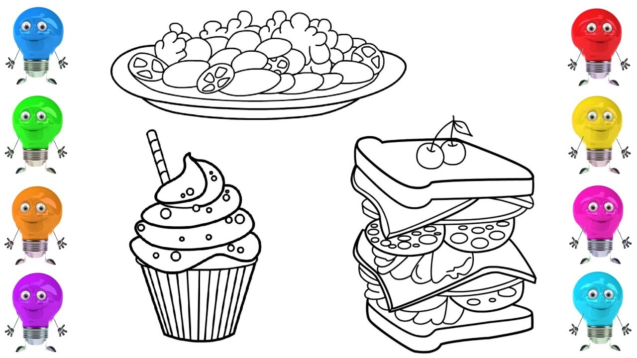 1280x720 How To Draw Dishes (Food Set) Coloring Book Pages Drawing Colored