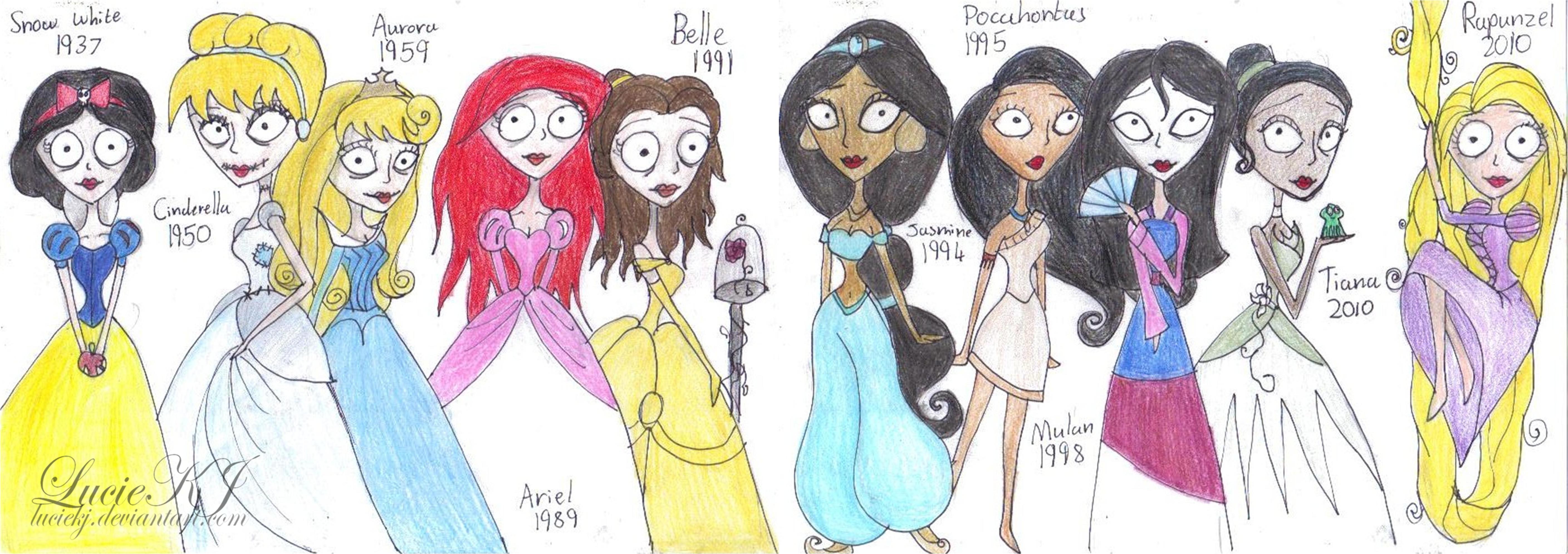 5632x1991 Disney Princess Timeline Tim Burton Style! By Luciekj
