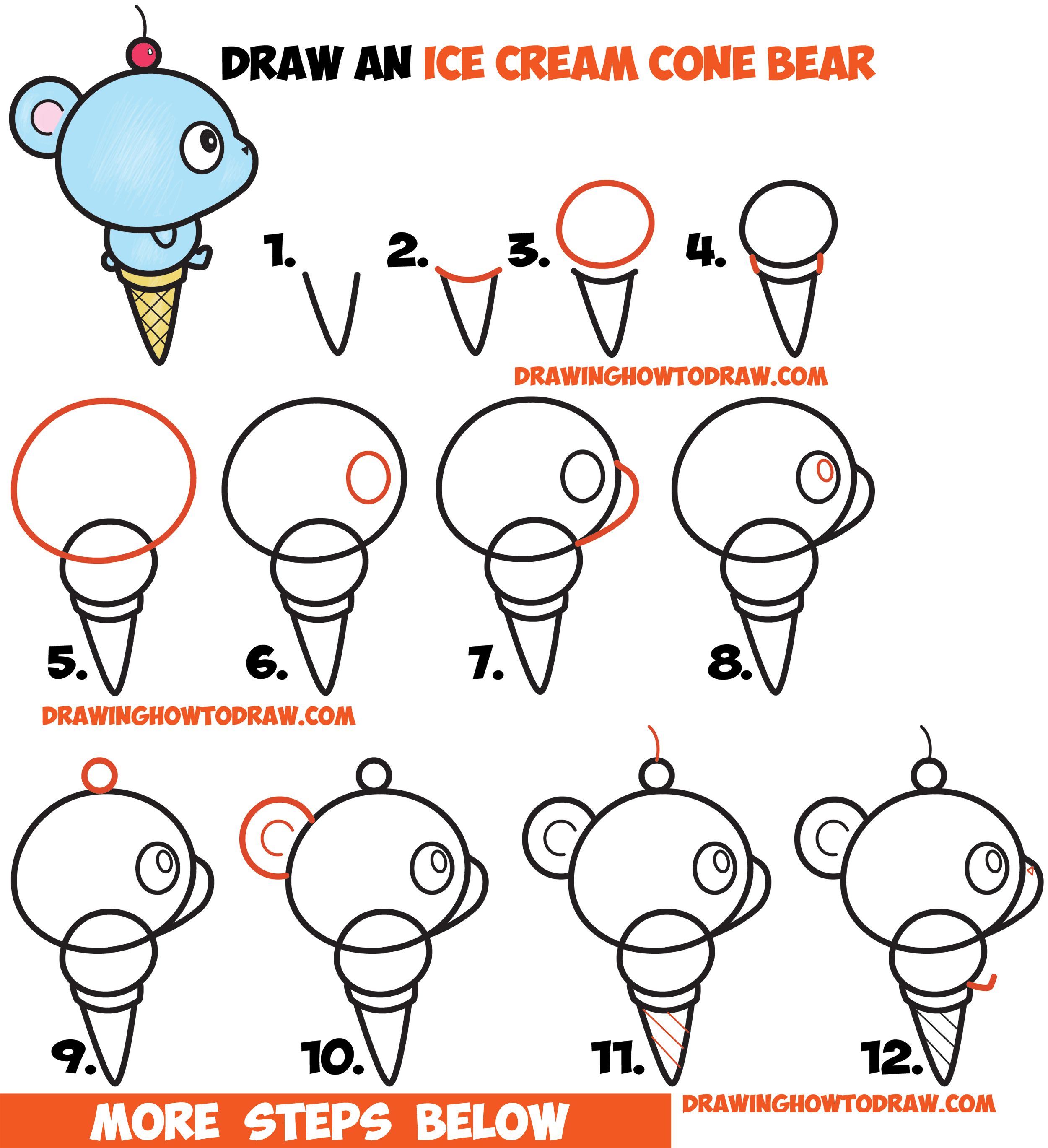 2500x2738 How To Draw Super Cute Cartoonkawaii Bear On Ice Cream Cone Easy