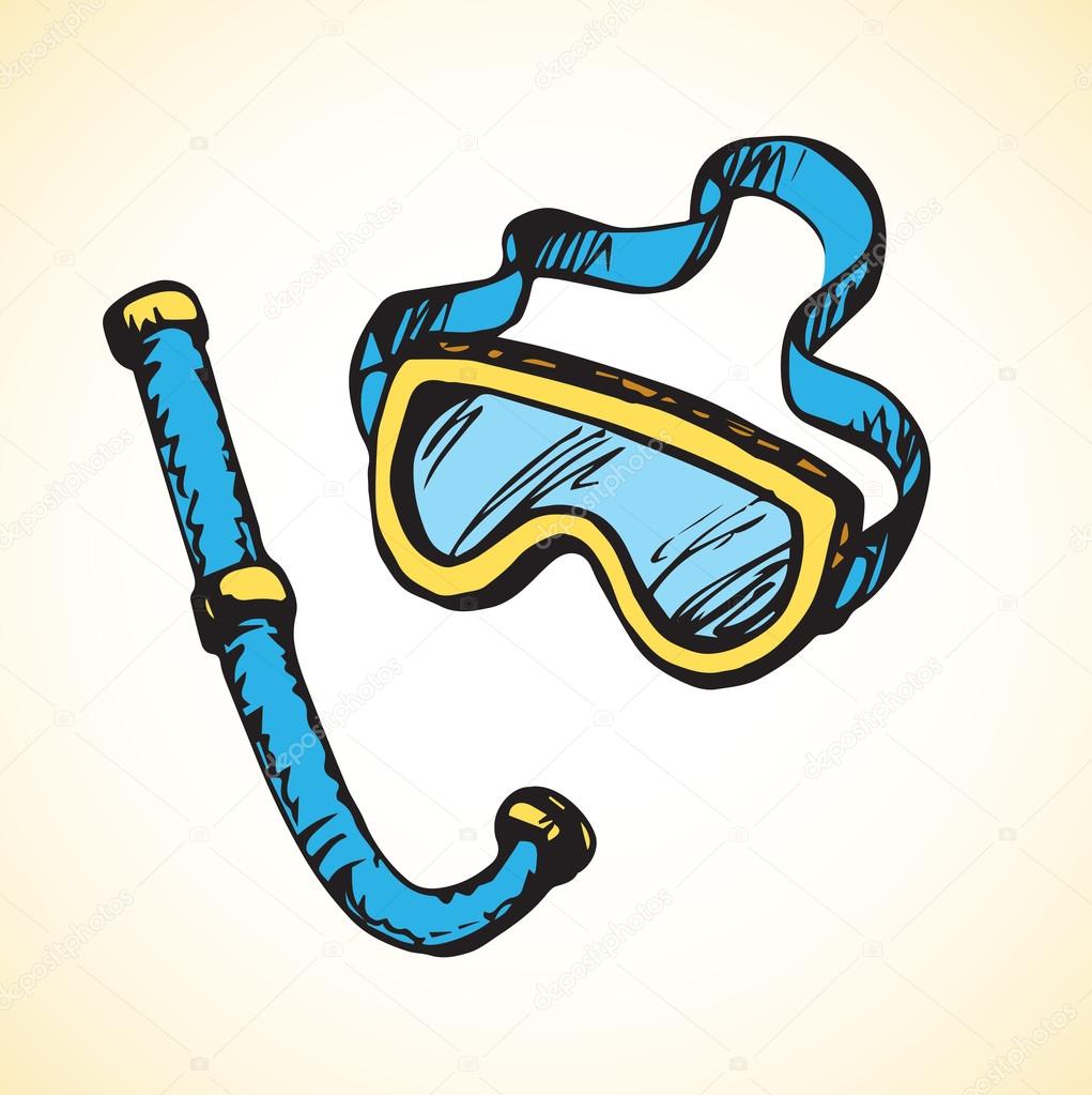 1021x1023 Diving Snorkel And Goggles. Vector Drawing Stock Vector