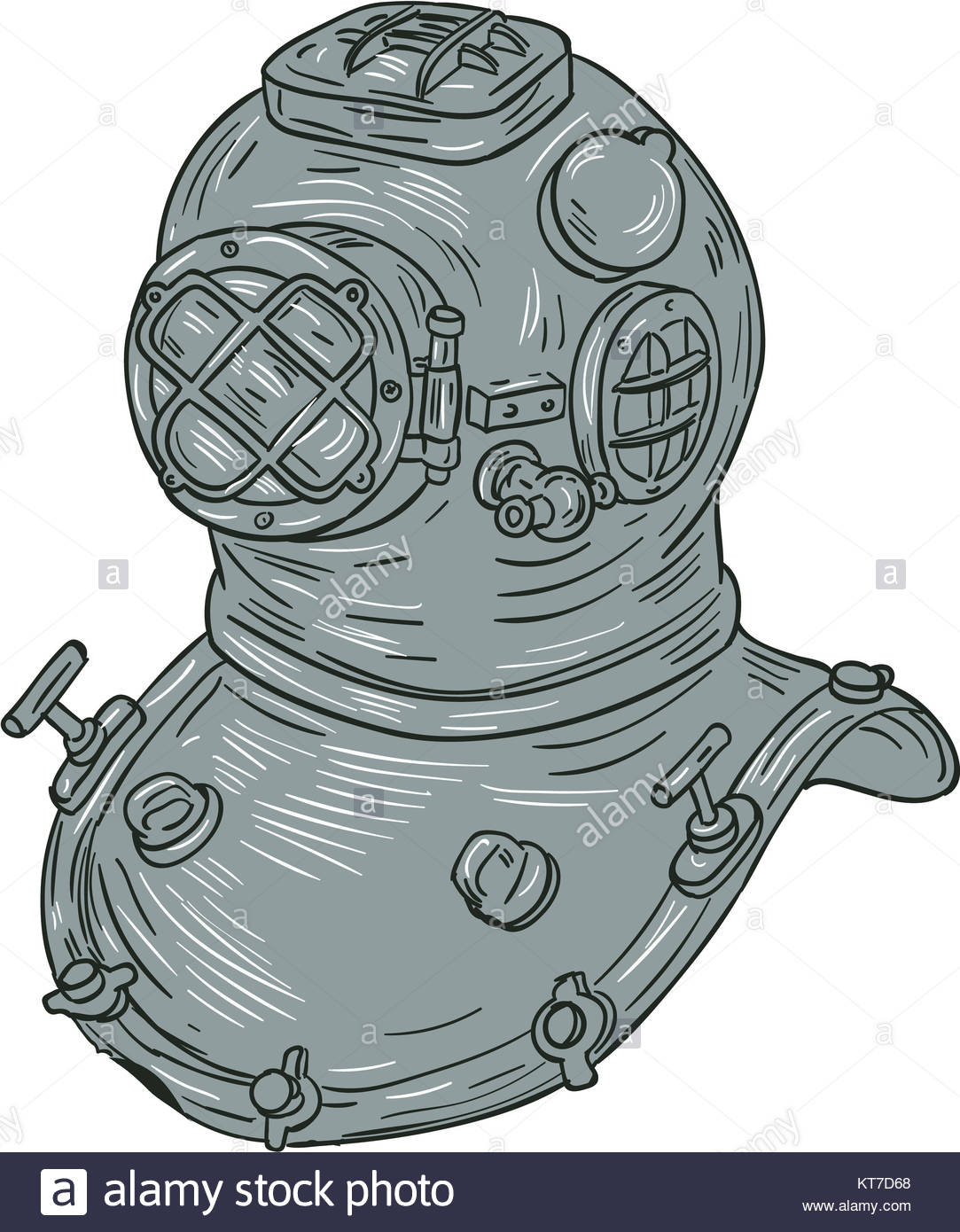 1083x1390 Old School Diving Helmet Drawing Stock Photo 169809088