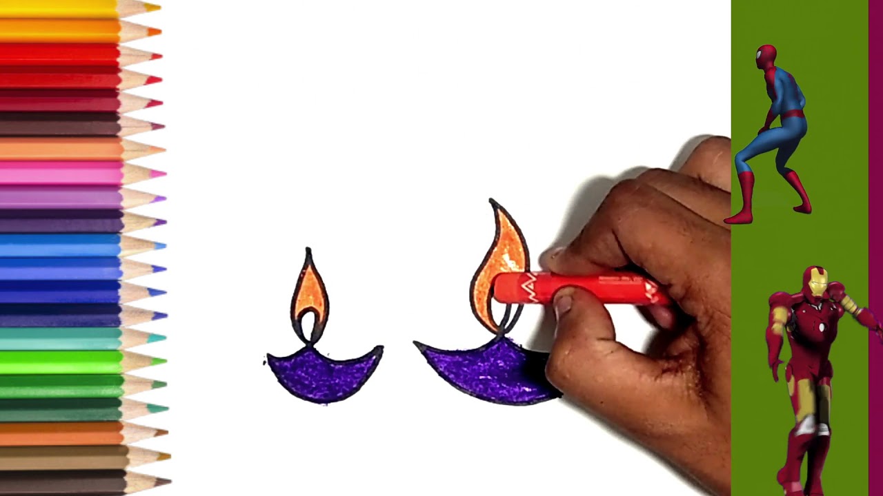1280x720 Easy And Colourful Diwali Diya Drawing For Kids