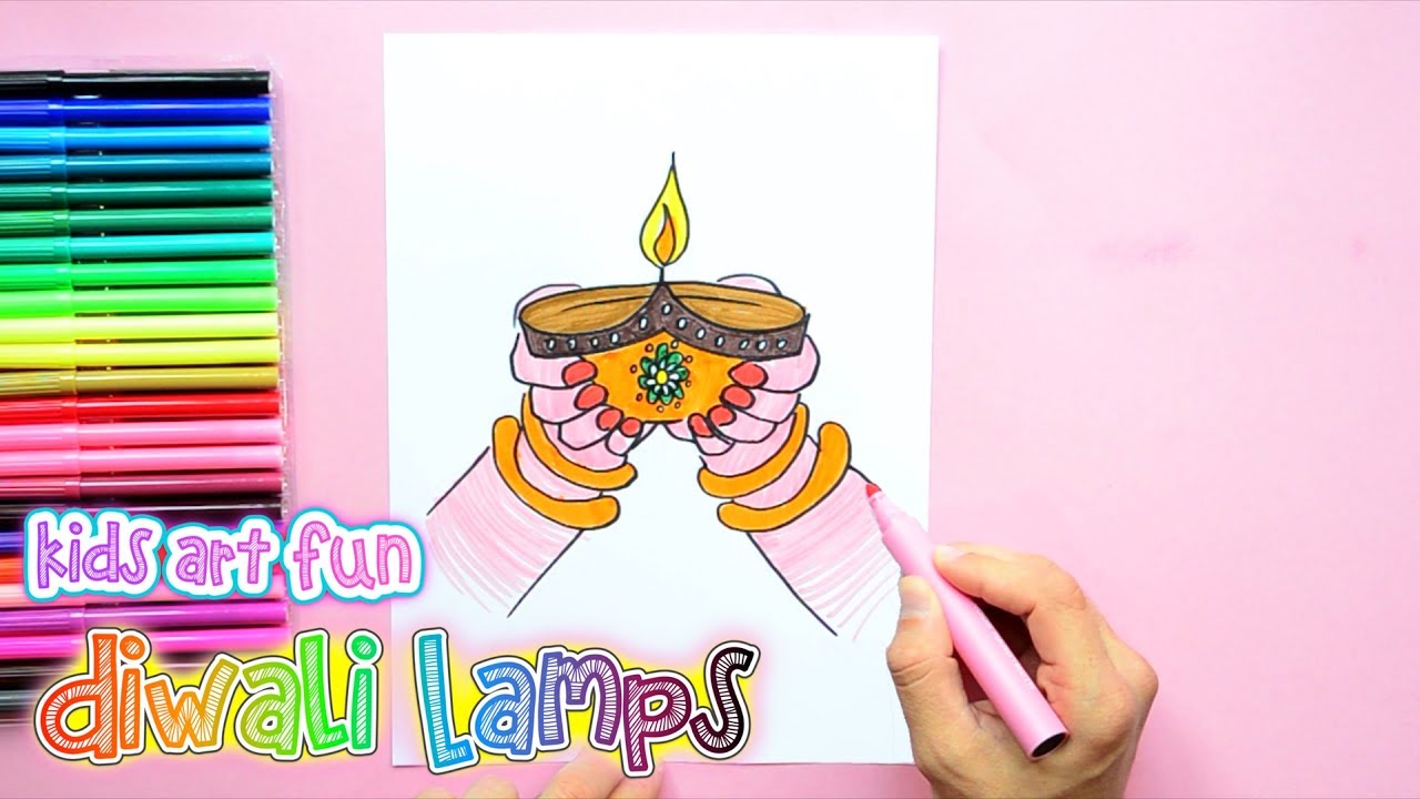 1280x720 How To Draw And Color Holding A Lamp Or Diya