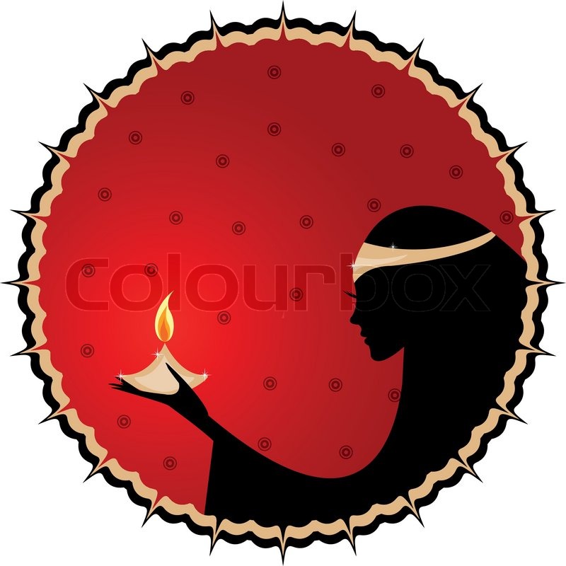800x800 Girl Get On The Hand Holding Diya, Diwali Greeting Stock Vector
