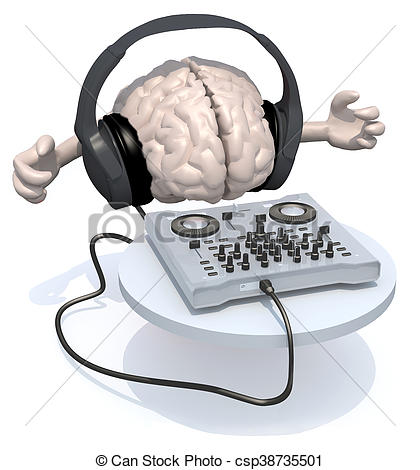420x470 Brain With Dj Headset In Front Of Consolle, 3d Illustration Stock