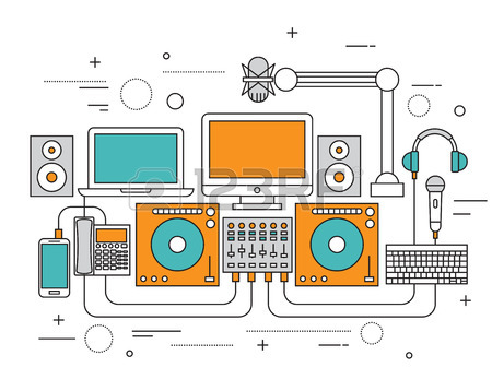 450x347 Dj Color Outline Isometric Icons. Night Club. Party, Music