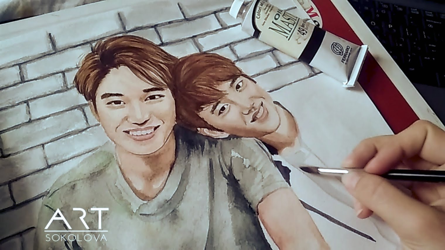 1520x855 Exo Kai Do Kyungsoo Speed Drawing Watercolor Kaisoo