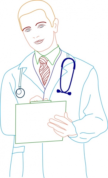 364x600 Male Doctor Icon Colored Outline Drawing Free Vector In Adobe