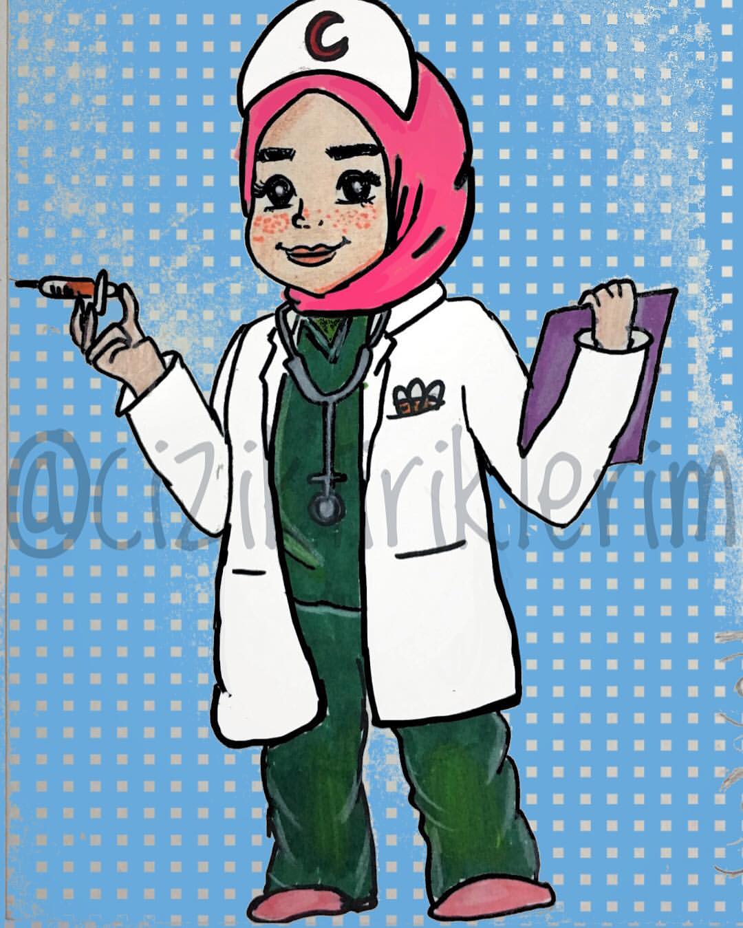1080x1349 Nurse Doctor Hijab Drawing Cartoon Illustration Drawing Cartoon
