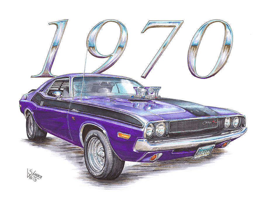 900x705 1970 Dodge Challenger Drawing By Shannon Watts
