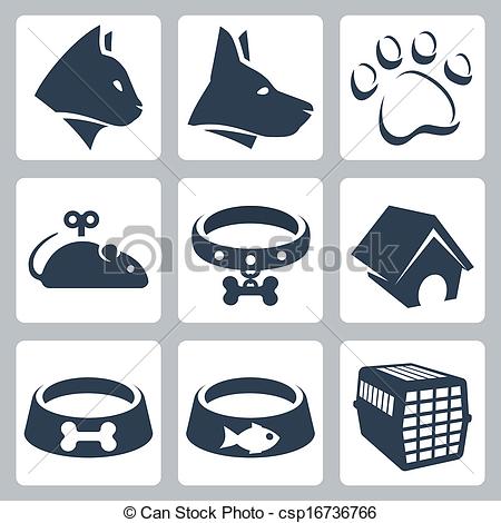 450x470 Vector Pet Icons Set Cat, Dog, Pawprint, Mouse, Collar, Clip