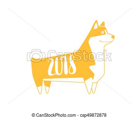 450x380 Vector Yellow Numbers 2018 With Dog, Next New Year Template