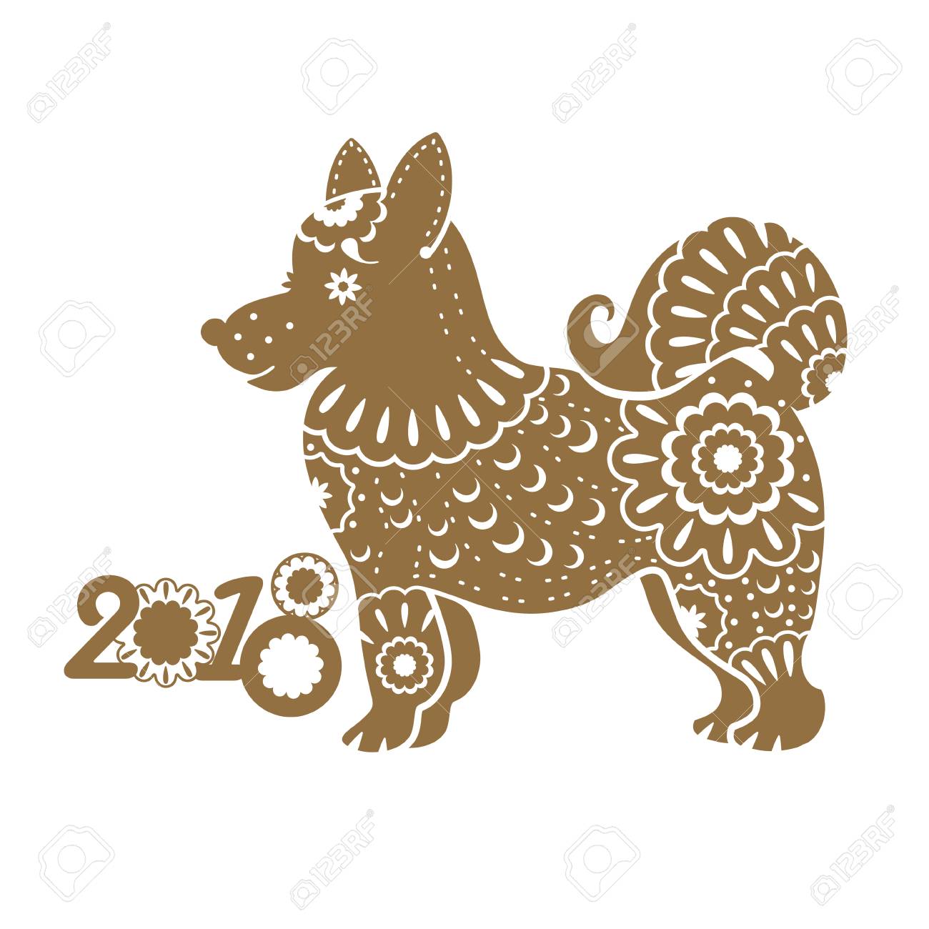 1300x1300 Year Of The Dog. 2018 Year. Vector Template With A Stylized Dog