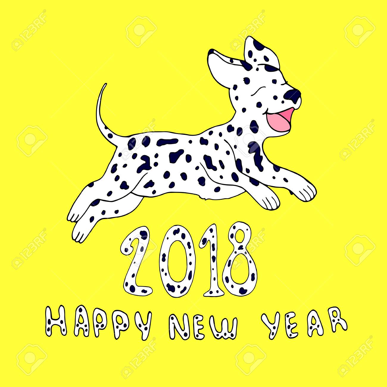 1300x1300 Happy Dog As A Symbol 2018,isolated On Yellow Background.design