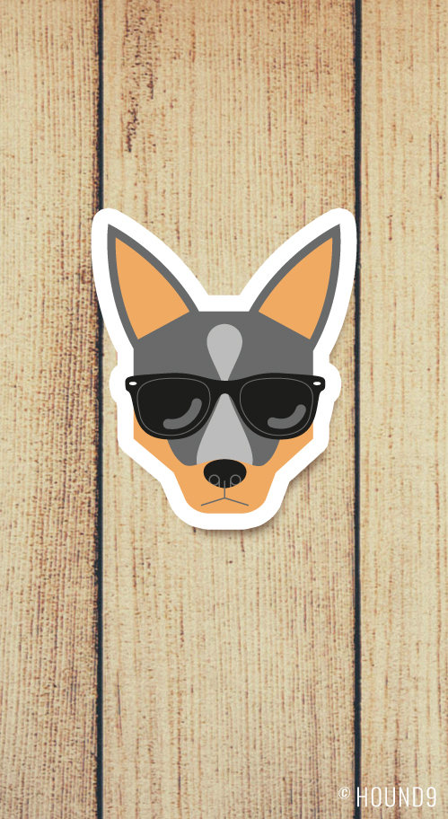 499x912 Blue Heeler Cattle Dog In Sunglasses Vinyl Decal