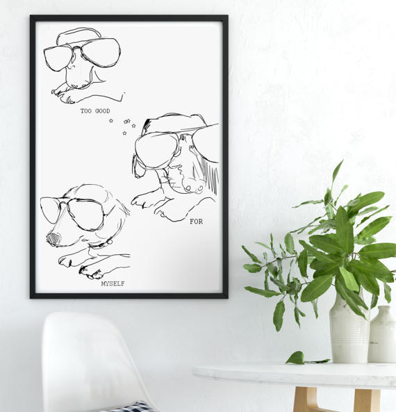 570x593 Wiener Dog With Sunglasses Print Funny Wiener Dog Drawing