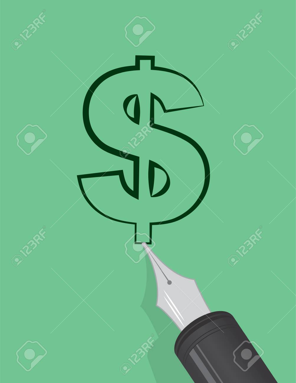 1004x1300 Pen Drawing Dollar Sign On Green Background Royalty Free Cliparts