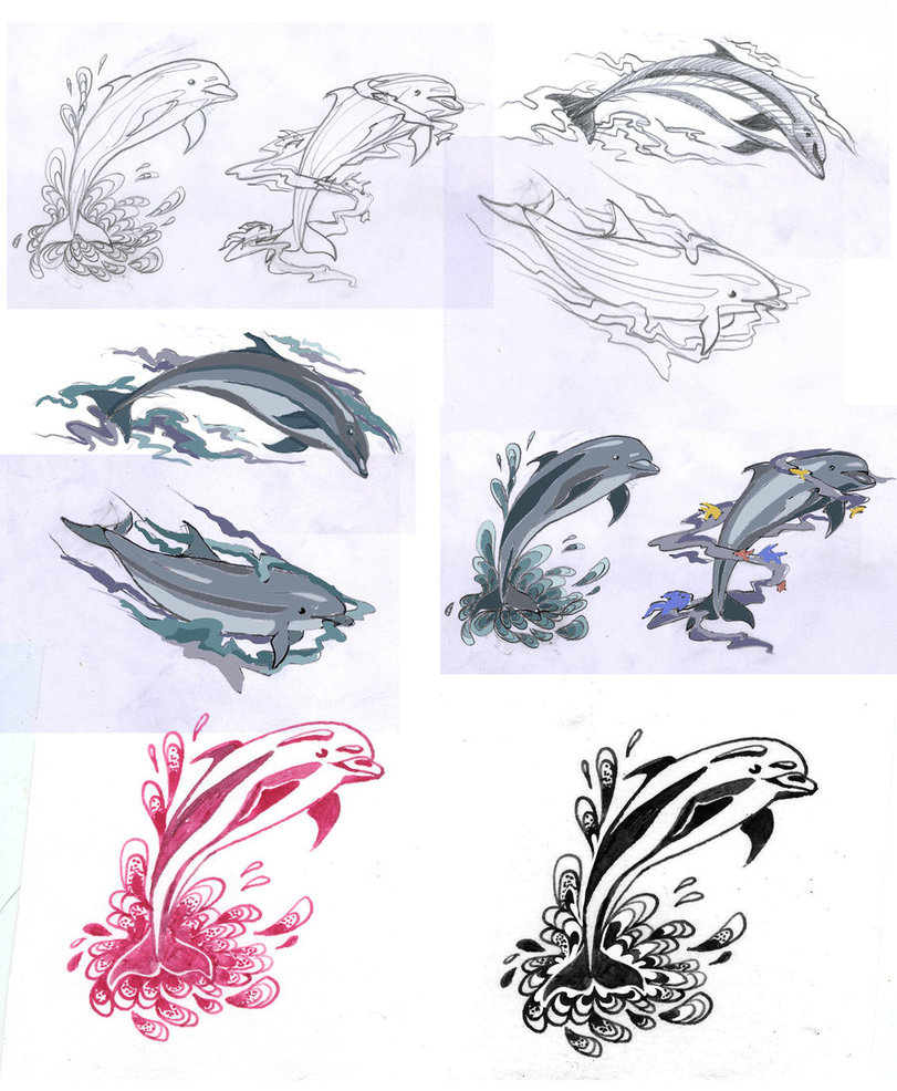 811x986 Dolphin Tattoo Sketches By Evgeniya Miloserdova