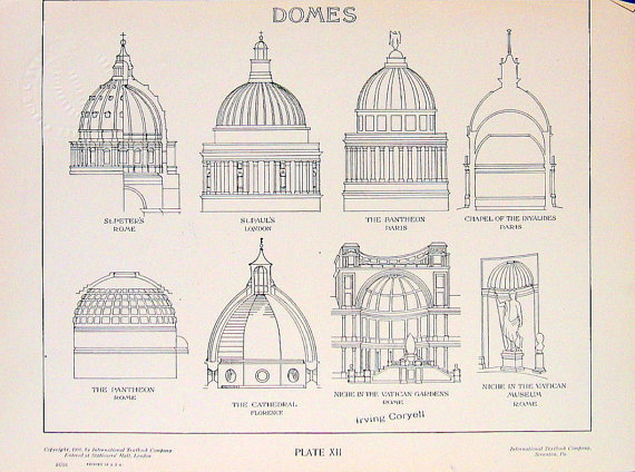 570x424 Architectural Drawings Domes 1906 Vintage Book Plate