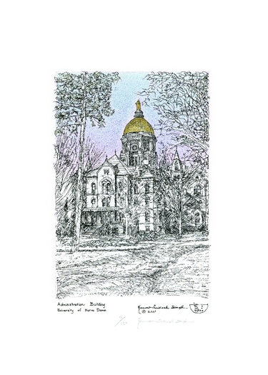 375x525 University Of Notre Dame Golden Dome A Pen And Ink Drawing By