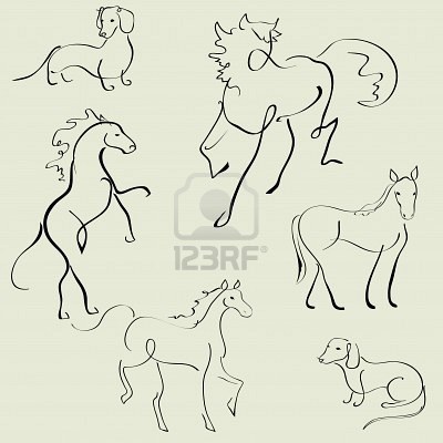 400x400 Of Domestic Animals Design Set Made With Simple Line Only Stock