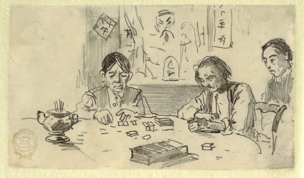 1024x599 Drawing, Three Chinese Men Playing Dominoes In A Baxter Street