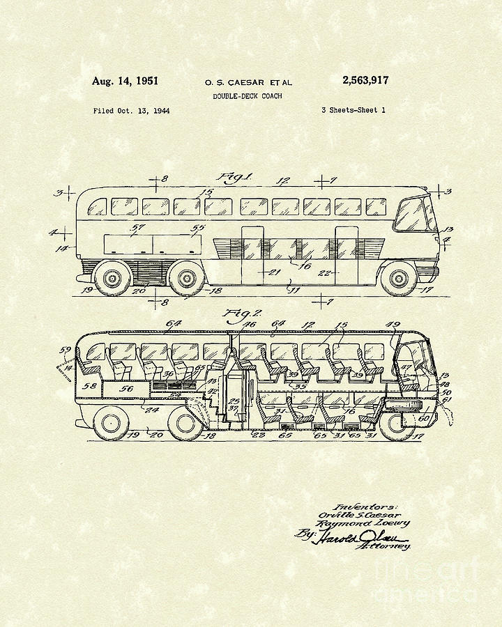 720x900 Double Deck Coach 1951 Patent Art Drawing By Prior Art Design