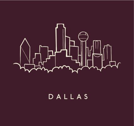 427x402 Hand Drawn Sketch Of The Dallas Skyline On Burgundy Background