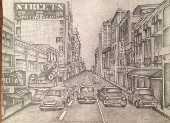 570x413 Vintage Original Drawing Of Downtown Tulsa By Maria A Trester