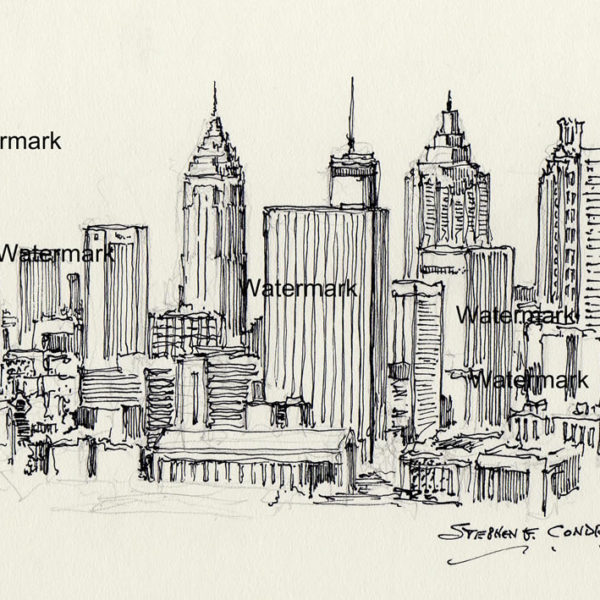 600x600 Skyline Pen Amp Ink Drawing Of Skyscrapers In Downtown.