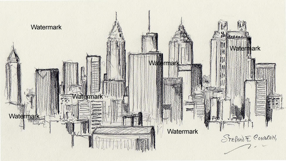 975x548 Skyline Pencil Drawing Of Downtown Skyscrapers