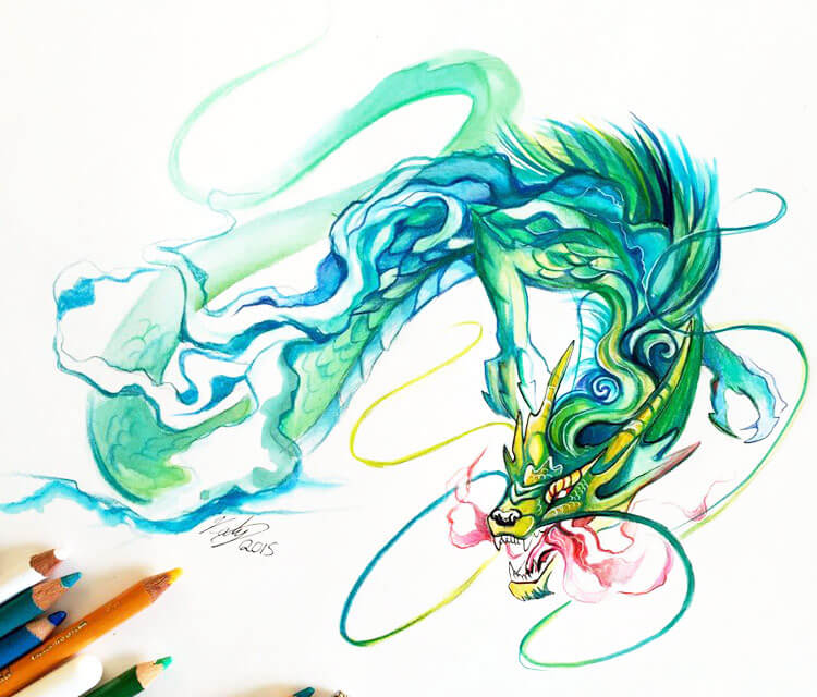 750x640 Chinese Dragon Color Drawing By Katy Lipscomb Art No. 1383
