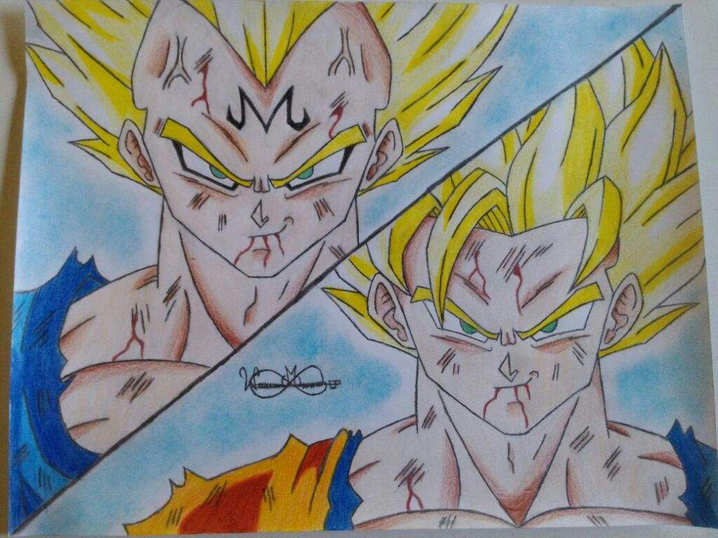 1024x768 Drawing Goku Vs Majin Vegeta Dragonballz Amino
